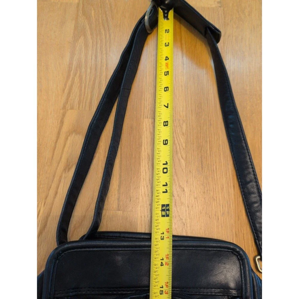 Vtg Carlo Amboldi Leather Black Messenger Shoulder Bag Travel Leather & Brass!